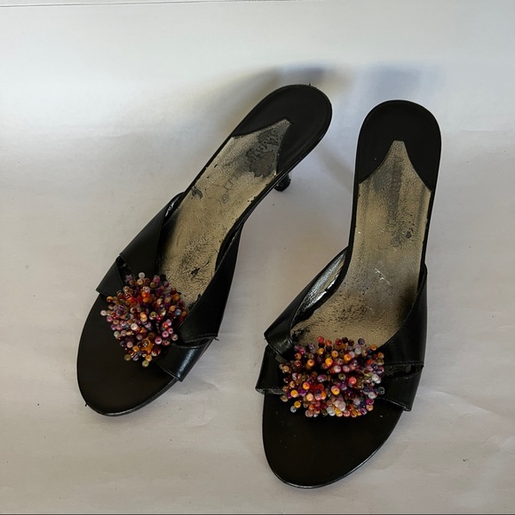 A MARINELLI - GRAY w/BEADS BLING - LOW KITTEN HEEL SANDAL Shoes - size 8 - Picture 6 of 7